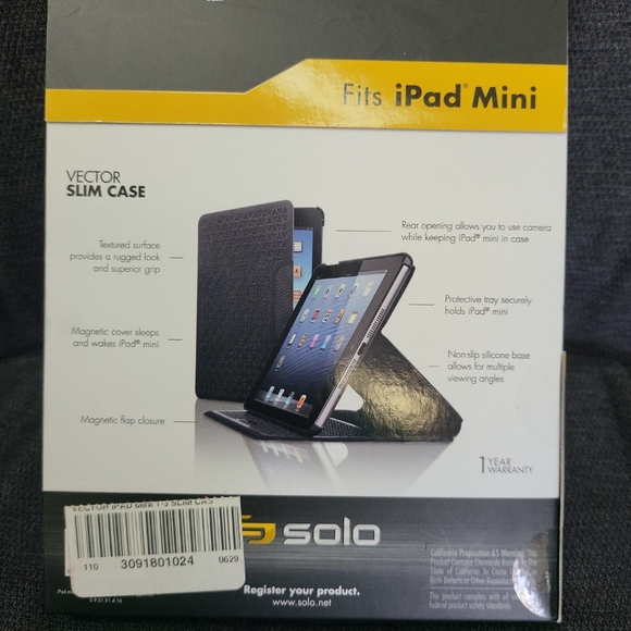 NIP SOLO Vector Slim Black Case Fits iPad Mini GEN 1-2-3 - Picture 2 of 4
